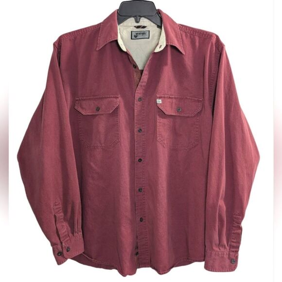 Wrangler outdoor rust dark red cotton heavy duty button down shirt men's L - Picture 1 of 6